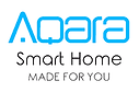 Logotyp som visar "Aqara Smart Home Made for You" i blått och svart, sömlöst integrerad Hemautomatik för förbättrad funktionalitet.