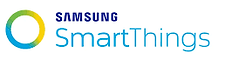 Samsung SmartThings-logotypen har en blå och grön cirkulär design bredvid texten, som sömlöst integrerar hemautomatik-teknik för ökad bekvämlighet.