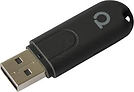 Ett elegant svart USB-minne med en silverkontakt och Hemautoinstall-logotypen på kroppen.