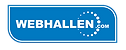Blå rektangulär logotyp med texten "WEBHALLEN.COM" med en cirkulär prickdesign till höger, förkroppsligar ett engagemang för innovativa produkter och hemautomationslösningar.